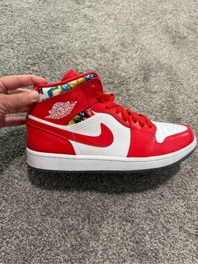 Air Jordan 1 Mid Red & White Basketball Sneaker